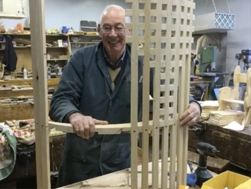George with his Charles Rennie Mackintosh Willow Armchair - work in progress
